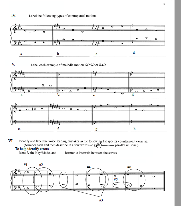 3 IV. Label the following types of contrapuntal | Chegg.com