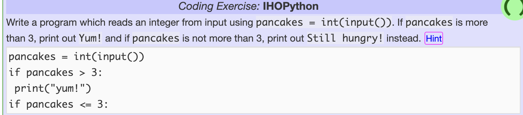 Solved = Coding Exercise: IHOPython Write a program which | Chegg.com