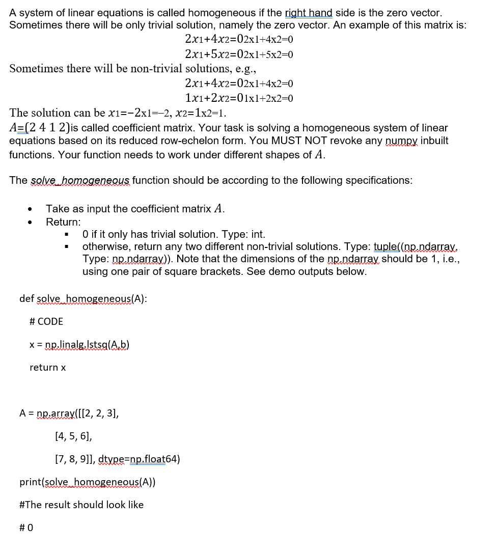Solved A system of linear equations is called homogeneous if | Chegg.com