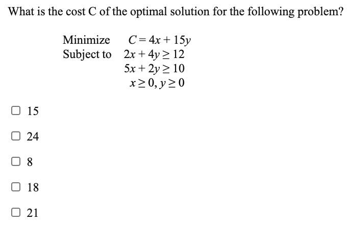 Solved What is the cost of the optimal solution for the | Chegg.com