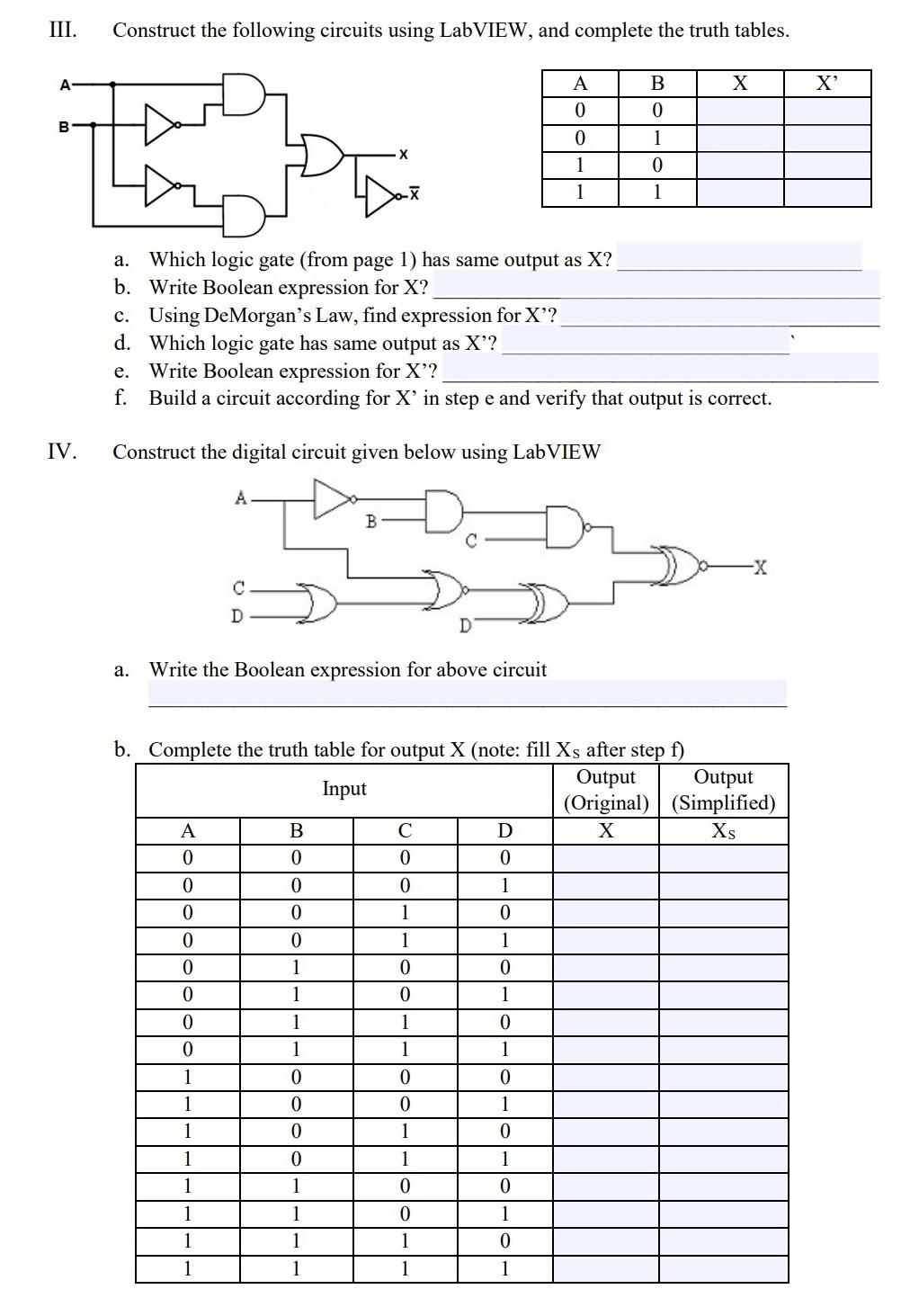 Solved III. Construct the following circuits using LabVIEW, | Chegg.com