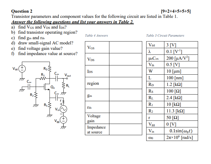Vps Question 2 [9+2+4+5+5+5] Transistor parameters | Chegg.com
