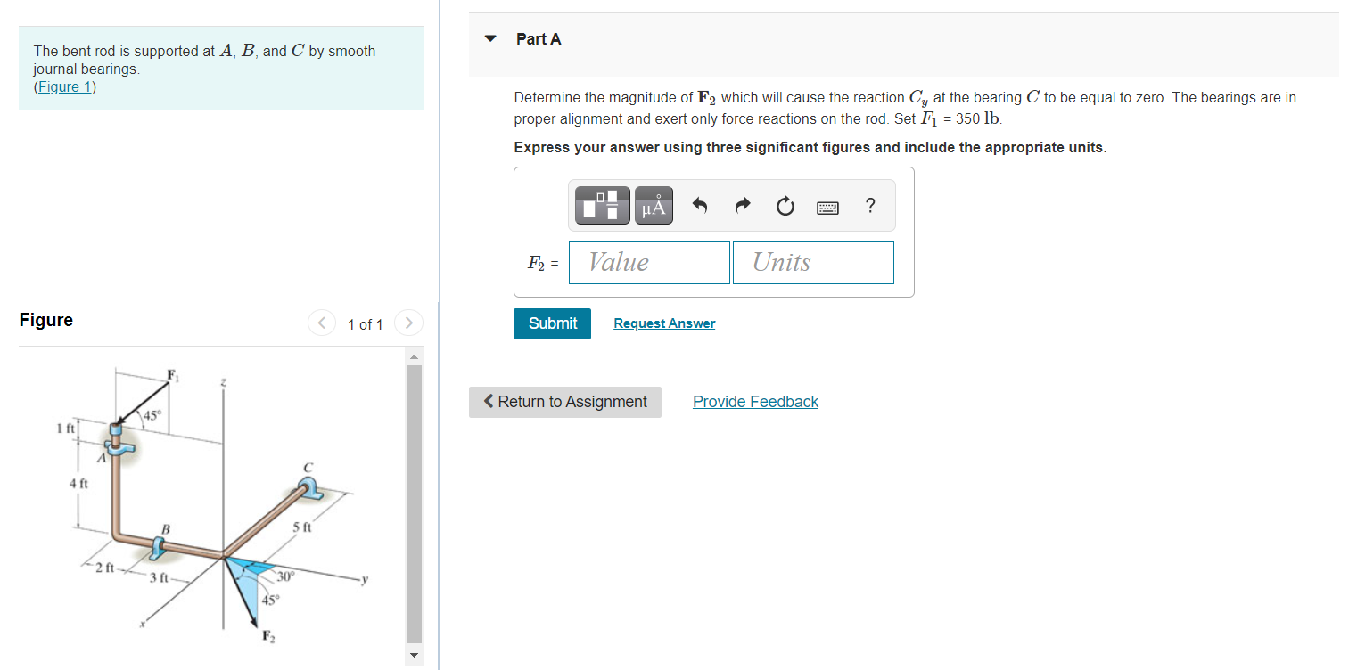 Solved Part A The bent rod is supported at A, B, and C by | Chegg.com