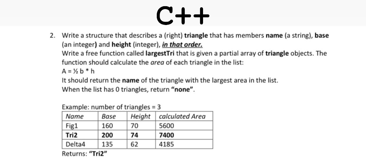 Solved C++ 2. Write a structure that describes a (right) | Chegg.com
