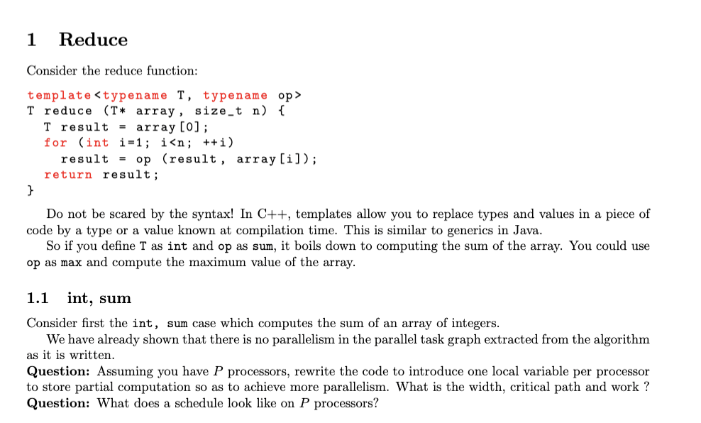 1 Reduce Consider the reduce function: template T | Chegg.com