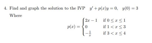 Solved 4. Find and graph the solution to the IVP y' + p(x)y= | Chegg.com