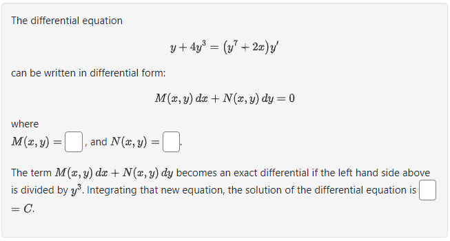 Solved The differential equation y+4y3=(y7+2x)y′ can be | Chegg.com