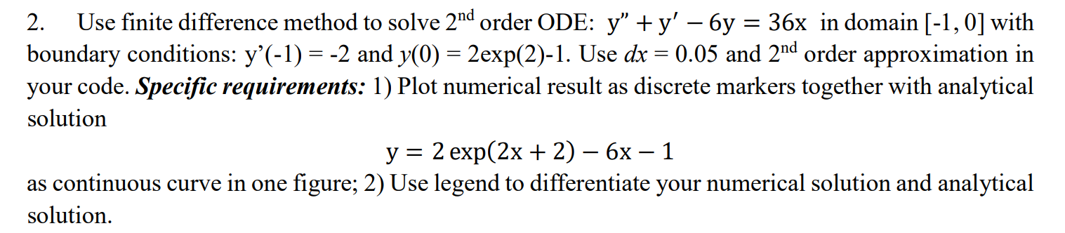 2. Use finite difference method to solve 2nd order | Chegg.com