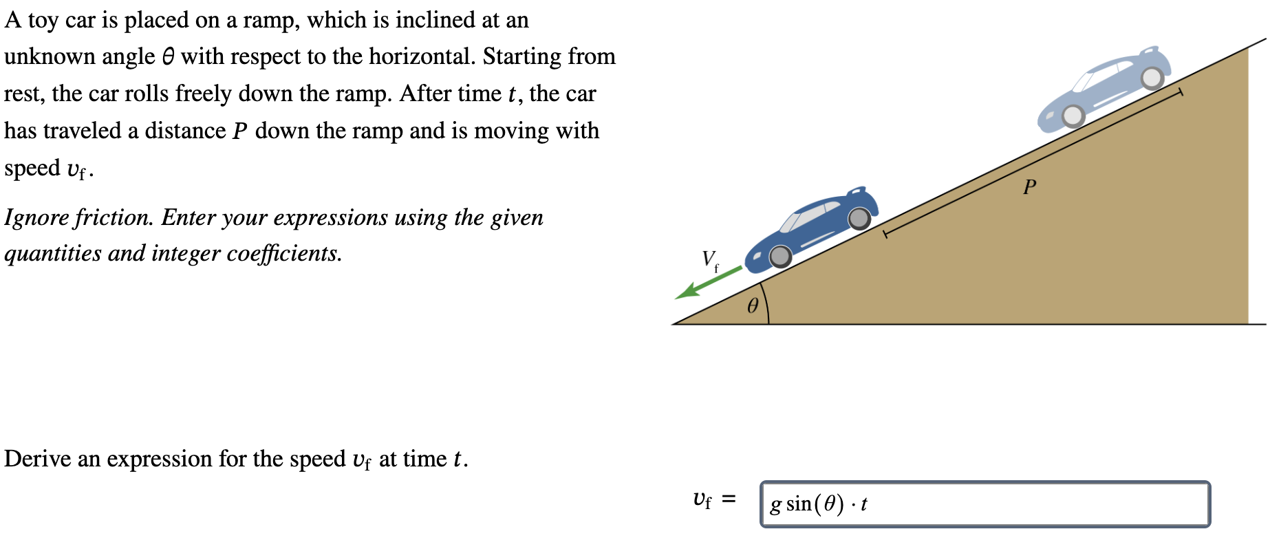 Solved A toy car is placed on a ramp, which is inclined at | Chegg.com