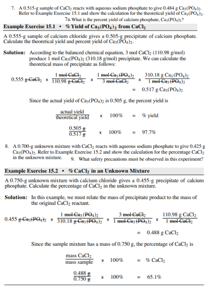 Solved 7. A 0.515-g sample of CaCl2 reacts with aqueous | Chegg.com