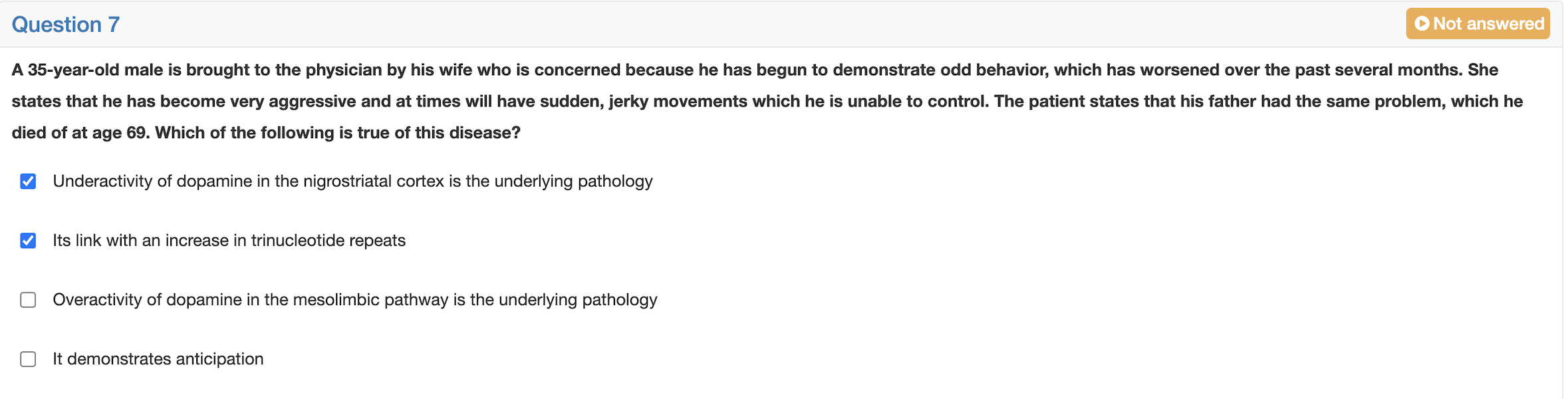 Solved Question 7 Not answered A 35-year-old male is brought | Chegg.com