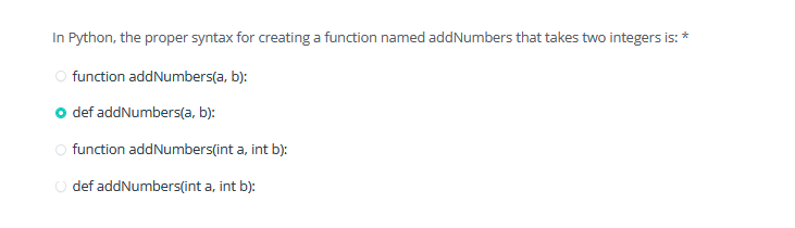 Solved In Python, the proper syntax for creating a function | Chegg.com