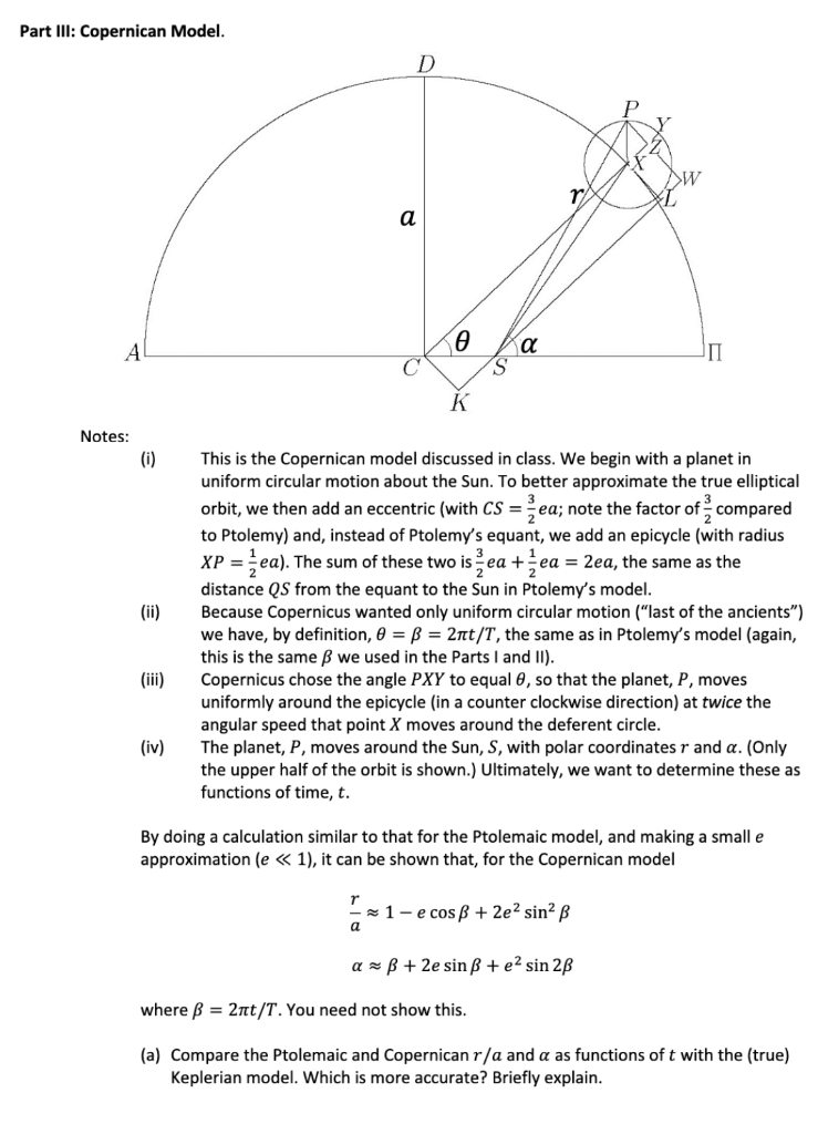Solved Part IIl: Copernican Model. Notes: (i) This is the | Chegg.com