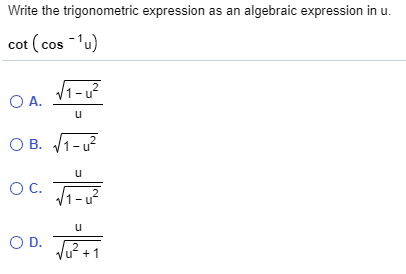 Solved Write the trigonometric expression as an algebraic | Chegg.com