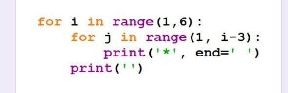 Solved for i in range (1,6): for j in range (1, i-3): | Chegg.com