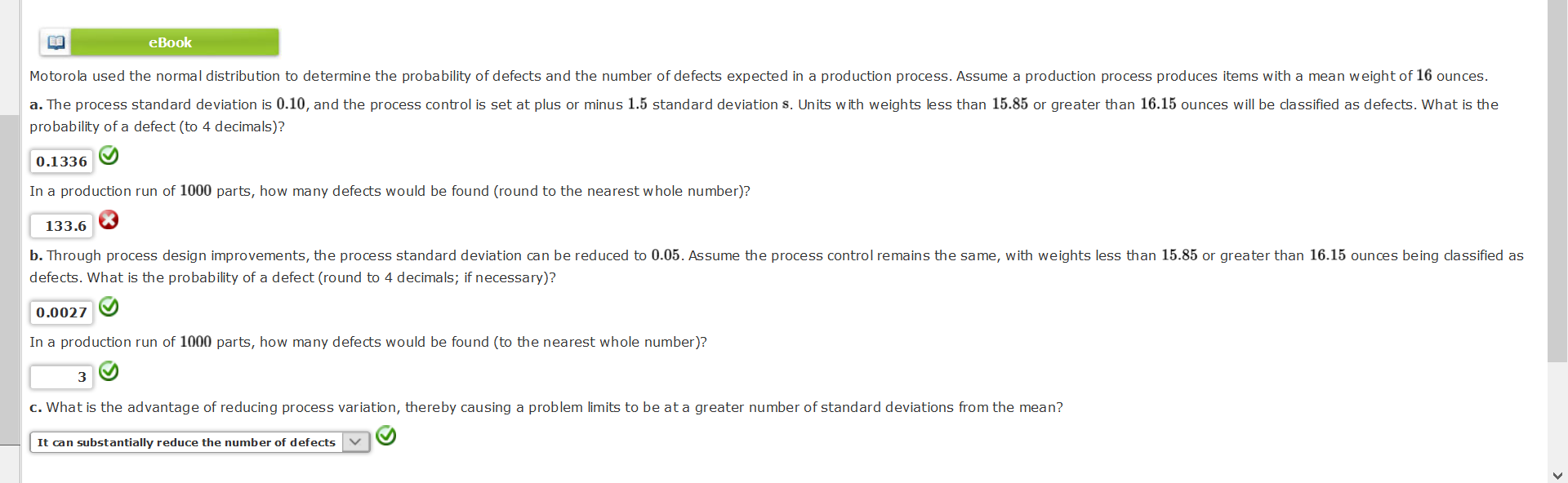 Solved eBook Motorola used the normal distribution to | Chegg.com