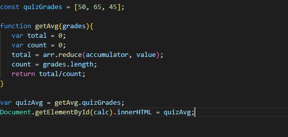 Solved const quizGrades =[50,65,45]; function | Chegg.com
