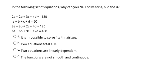 Solved In the following set of equations, why can you NOT | Chegg.com
