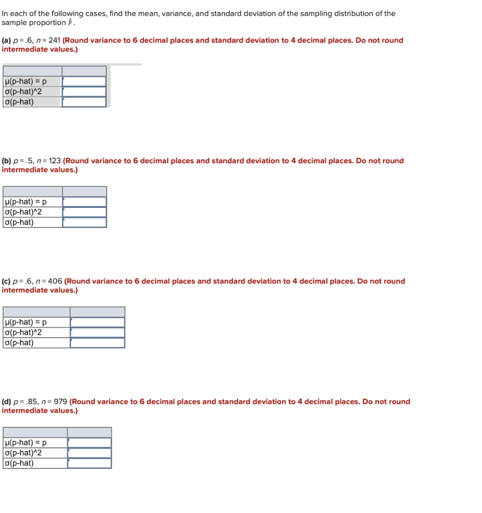 Solved In Each Of The Following Cases Find The Mean Var Chegg Com