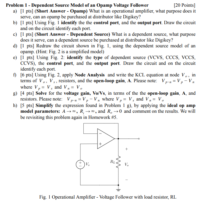 Solved Problem 1 - Dependent Source Model of an Opamp | Chegg.com