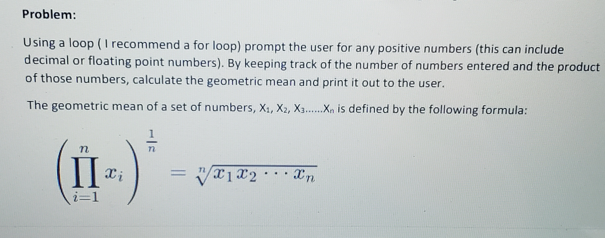 Solved Problem: Using a loop (I recommend a for loop) prompt | Chegg.com