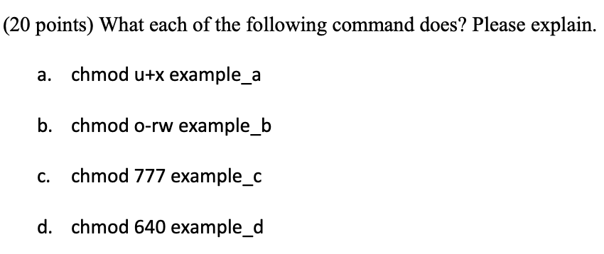 Solved Points What Each Of The Following Command Doe Chegg Com