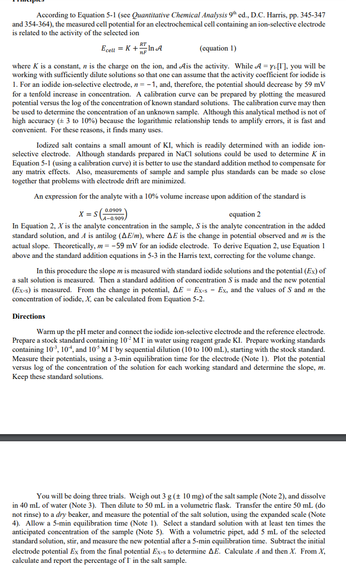 Solved According to Equation 5-1 (see Quantitative Chemical | Chegg.com