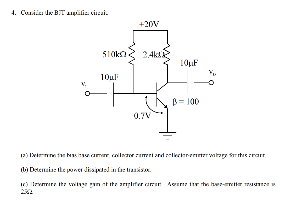 Solved 4. Consider The BJT Amplifier Circuit. +20V 510k 2 | Chegg.com