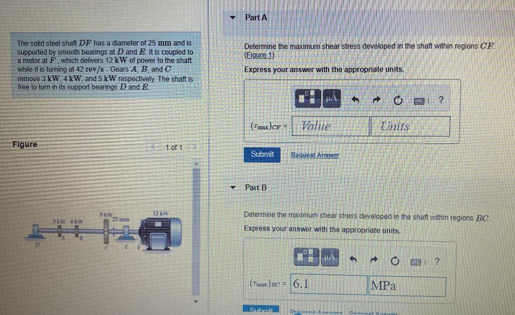 Solved v Part A Determine the maximum shear stress developed | Chegg.com