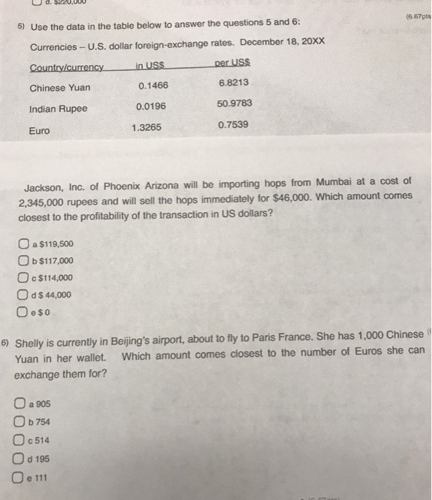 Solved 5) Use the data in the table below to answer the | Chegg.com