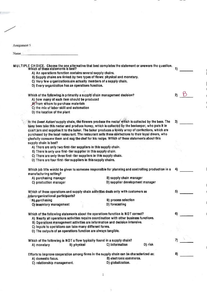 Solved Assignments Name Ts Is Best? 1) Multiple Choice. 