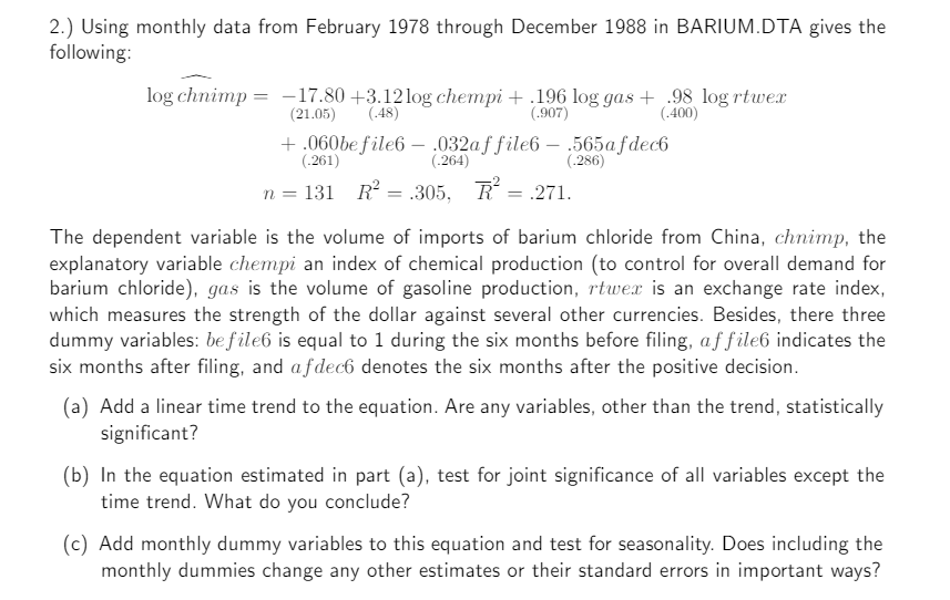 Solved 2.) Using monthly data from February 1978 through | Chegg.com