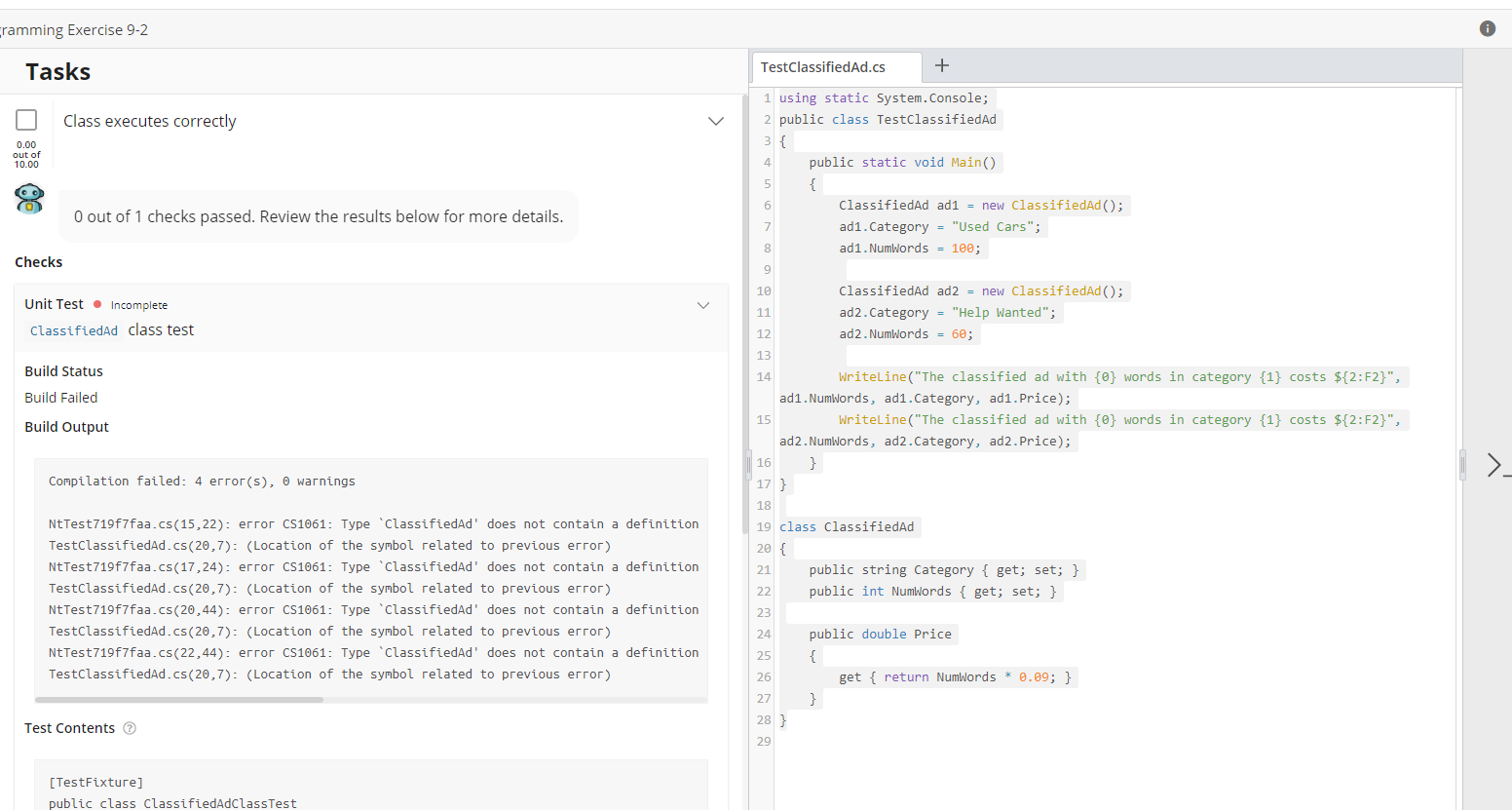 I am having problems with one C# problem on Cengage | Chegg.com