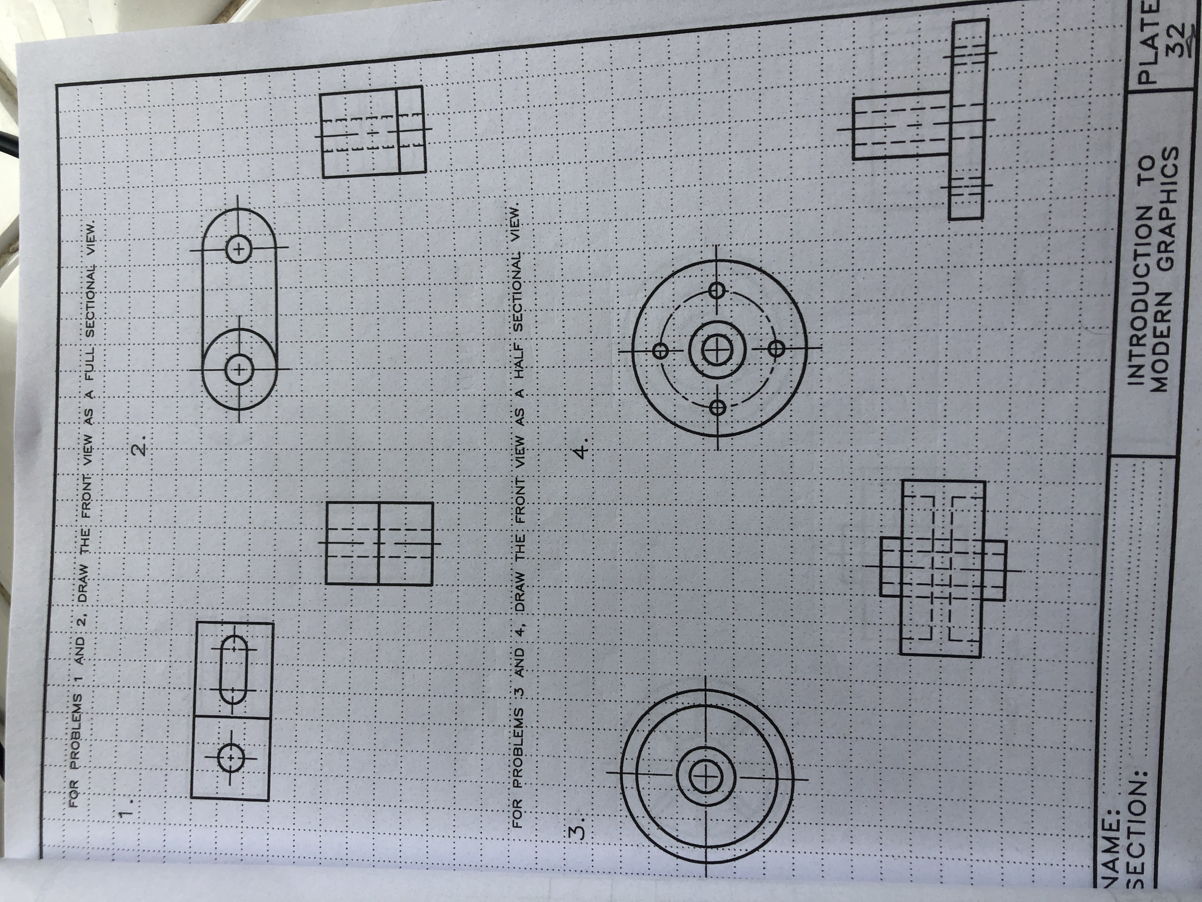 Solved FQR PROBLEMS AND 2, ﻿DRAW THE FRONT VIEW AS A FULL | Chegg.com