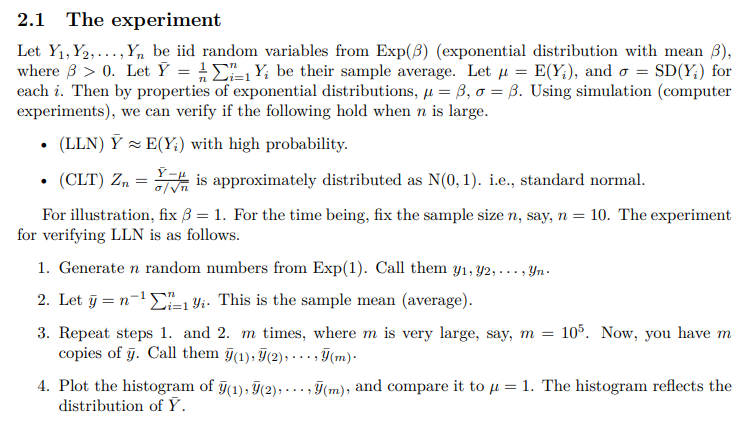 2 1 The Experiment Let Yi Y2 Yn Be Iid Rando Chegg Com