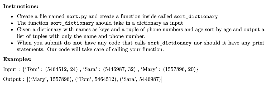 Solved Instructions: - Create a file named sort.py and | Chegg.com