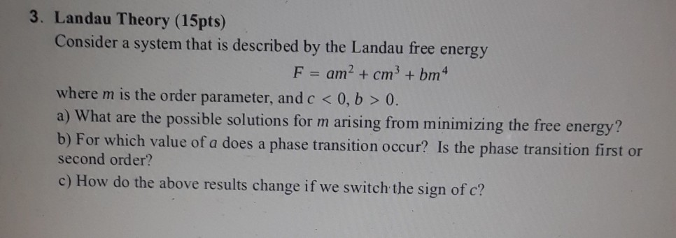 Solved 3. Landau Theory (15pts) Consider A System That Is | Chegg.com