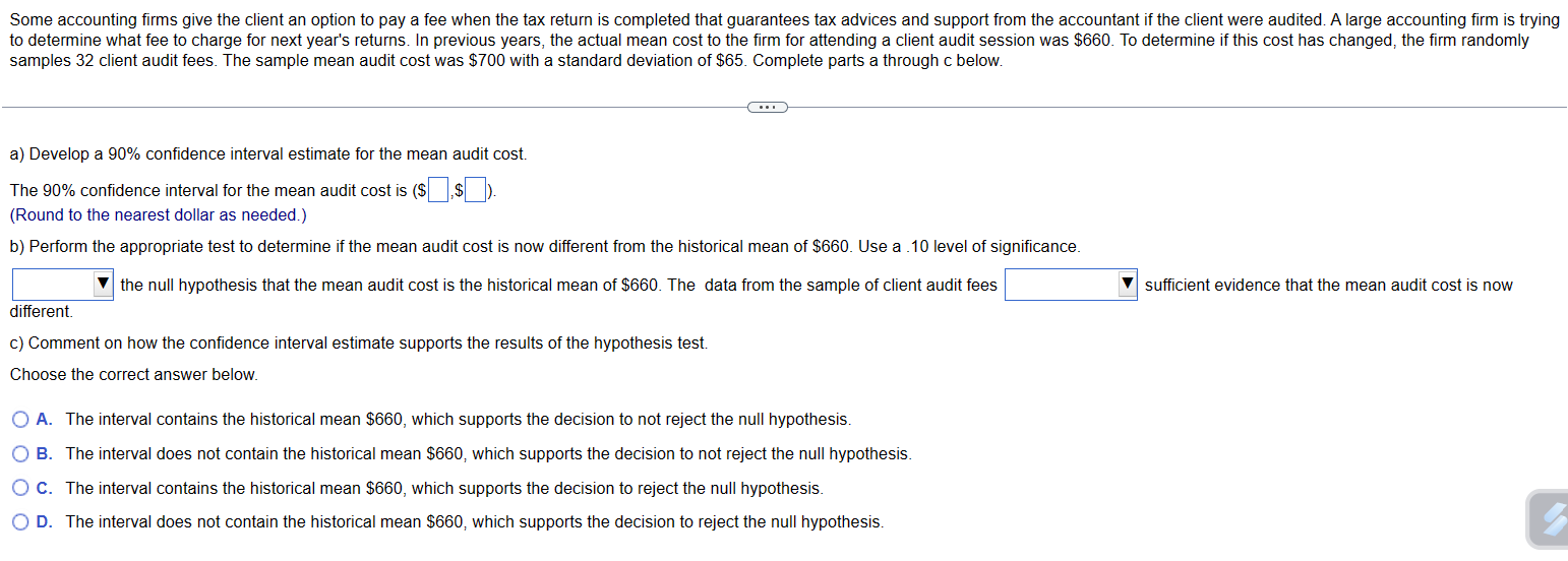 Solved samples 32 ﻿client audit fees. The sample mean audit | Chegg.com