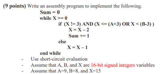 Solved (9 Points) Write An Assembly Program To Implement The | Chegg.com