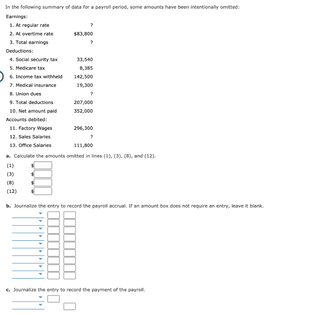 solved-in-the-following-summary-of-data-for-a-payroll-chegg