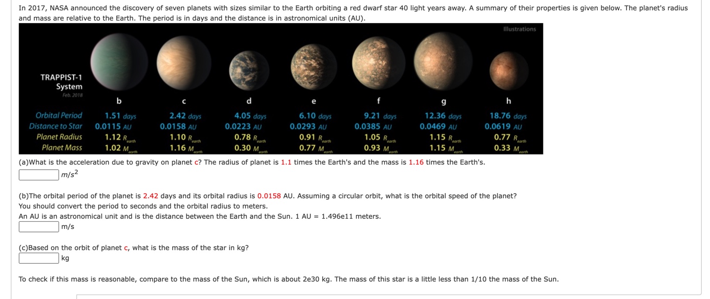 Solved (a)What is the acceleration due to gravity on planet | Chegg.com