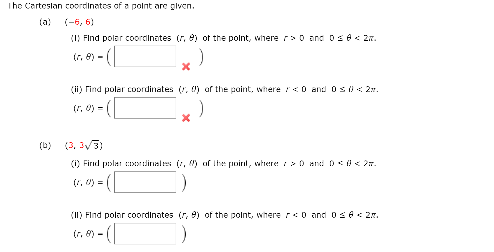 Solved The Cartesian coordinates of a point are given. (a) | Chegg.com