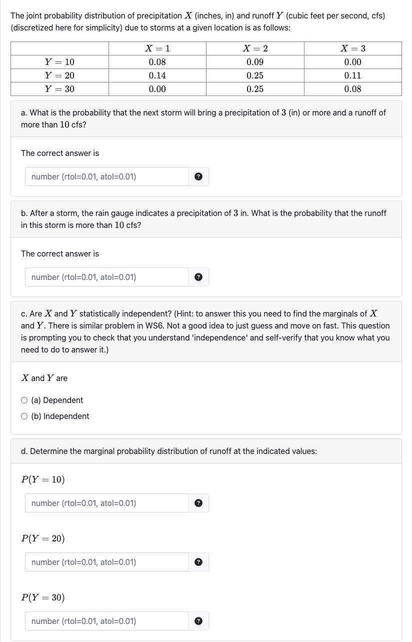 Solved The Joint Probability Distribution Of Precipitation X Chegg Com