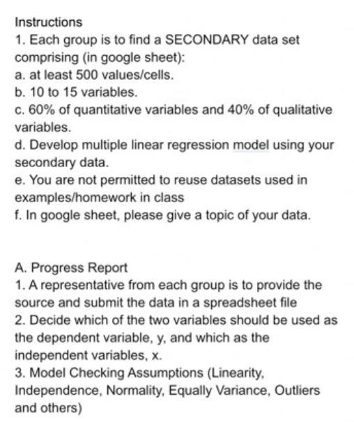 Instructions 1. Each group is to find a SECONDARY | Chegg.com