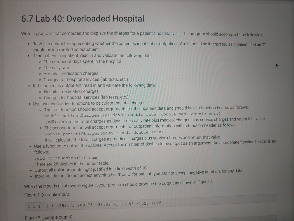 Solved 6.7 Lab 40: Overloaded Hospital Write a program that | Chegg.com