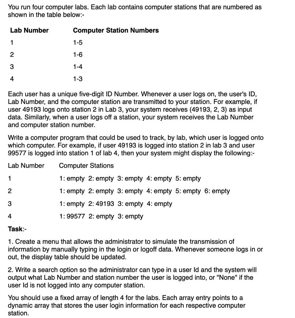 Solved You run four computer labs. Each lab contains | Chegg.com