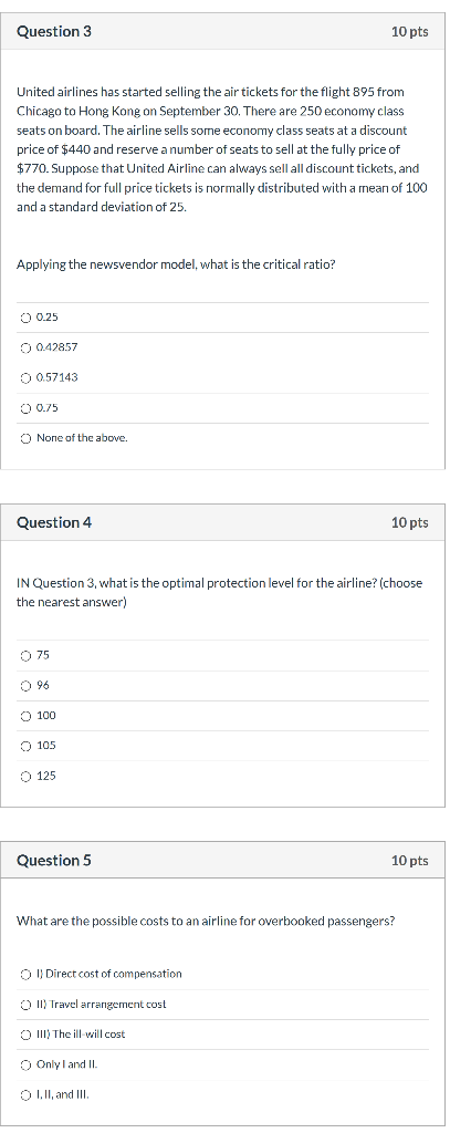 Solved Question 3 10 pts United airlines has started selling | Chegg.com