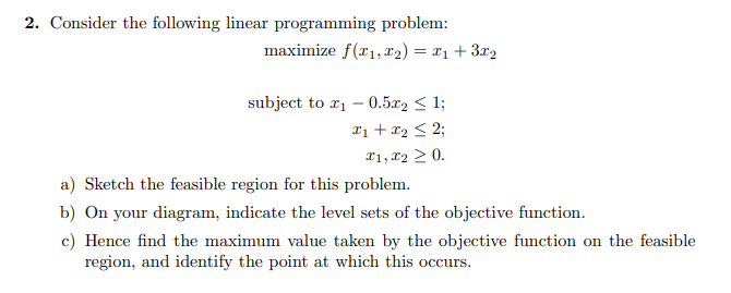 Solved 2. Consider the following linear programming problem: | Chegg.com