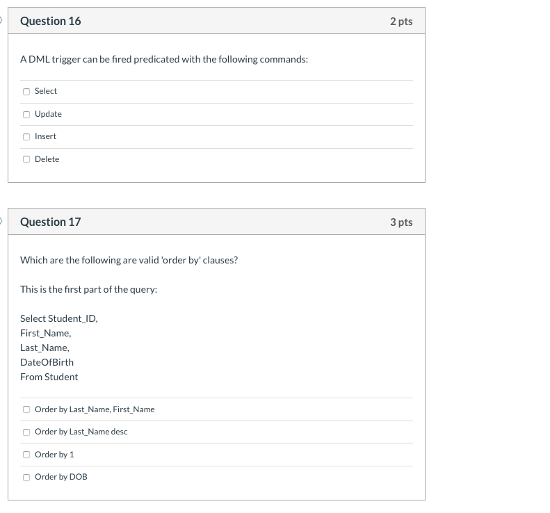 Solved Question 11 2 pts A view saves a copy of the query's | Chegg.com