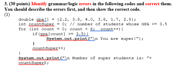 Solved 3. (30 Points) Identify Grammar Logic Errors In The 